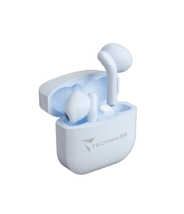 Techmade Auricolari Senza Filo Con Box di Ricarica Blu